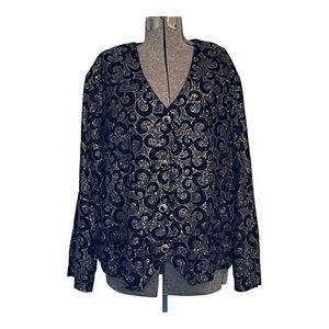 ELEGANT EVENING SPARKLE JACKET TOP BLACK VELVET BUTTON JORDAN TAYLOR SIZE XL (3)